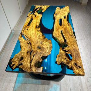 [OST901] Square Olive wood Transparent Epoxy Dining Table