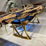 [OST902] Square Olive wood Transparent Epoxy Dining Table