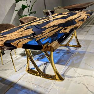 [OST902] Square Olive wood Transparent Epoxy Dining Table