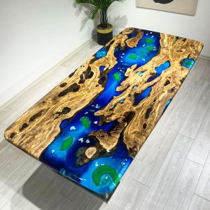 OSX004 Square Olive wood Epoxy Dining Table