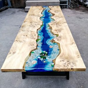 [PSB002] Square Polar Wood Sandbeach Epoxy Dining Table