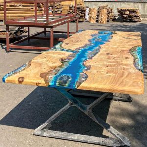 [PSB005] Square Poplar wood Sandbeach Epoxy Dining Table