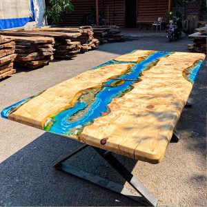 [PSB009] Square Poplar wood Sandbeach Epoxy Dining Table