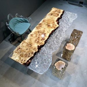 [PSI003] Square Icestorm Poplar wood Epoxy Table