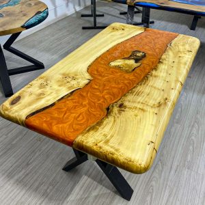 [PSM042]Metallic Poplar wood Square Epoxy Dining Table