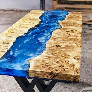[PSO009] Square Poplar wood Ocean & Wave Epoxy Dining Table