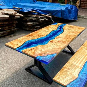 [PSO010] Square Poplar wood Ocean & Wave Epoxy Dining Table
