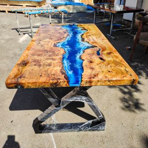 [PSO014] Square Poplar wood Ocean & Wave Epoxy Table