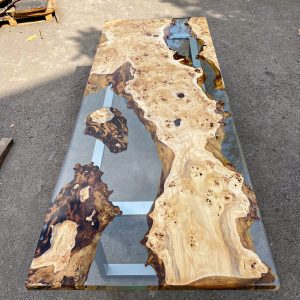 [PST008] Square Poplar wood Transparent Epoxy Dining Table