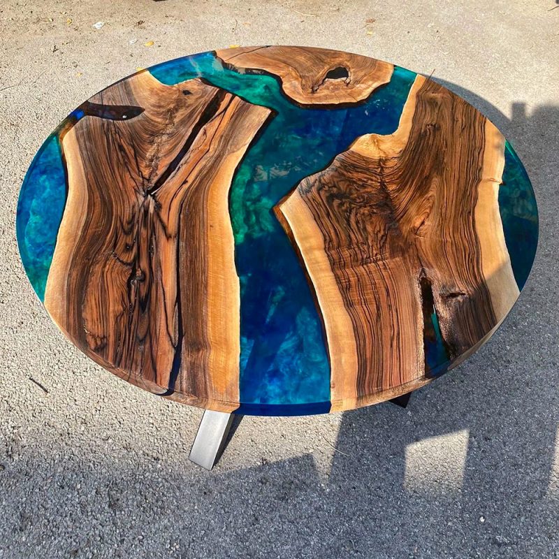 [WCM025] Metallic Walnut wood Circular Epoxy Dining Table