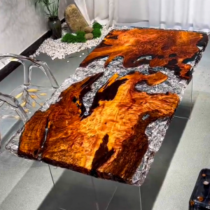 [WSI006] Square Icestorm Walnut Epoxy Table