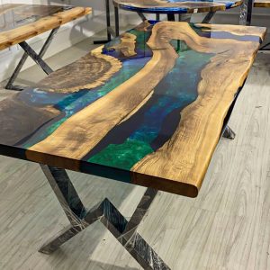 [BSM027] Black Walnut Metallic Square Epoxy Table