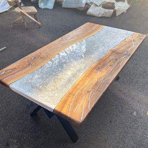 [BSM040] Black Walnut Metallic Square Epoxy Table