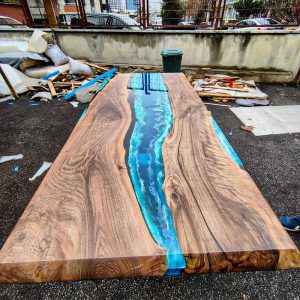 [BSO016] Square Black Walnut Ocean & Wave Epoxy Dining Table