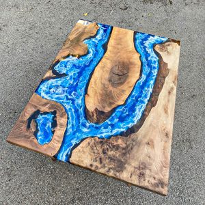 [BSO017] Square Black Walnut Ocean & Wave Epoxy Dining Table