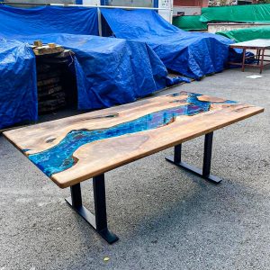 [BSO022] Square Black Walnut Ocean & Wave Epoxy Dining Table