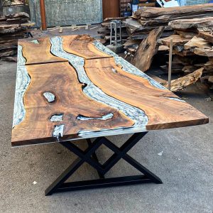 [BSO026] Square Black Walnut Ocean & Wave Epoxy Dining Table