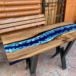 [BSO028] Square Black Walnut Ocean & Wave Epoxy Dining Table