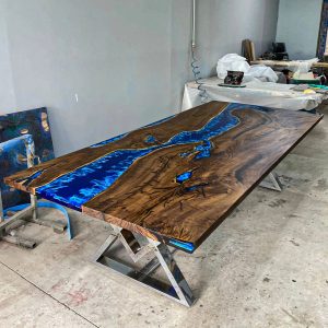 [BSO031] Square Black Walnut Ocean & Wave Epoxy Dining Table