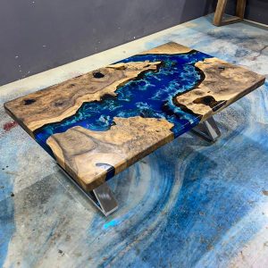 [BSO032] Square Black Walnut Ocean & Wave Epoxy Dining Table