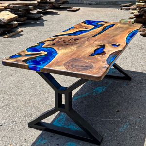 [BSO033] Square Black Walnut Ocean & Wave Epoxy Dining Table