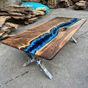 [BSO034] Square Black Walnut Ocean & Wave Epoxy Dining Table