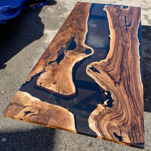 [BST116] Black Walnut Gray Transparent Epoxy Table