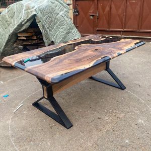 [BST118] Black Walnut Gray Transparent Epoxy Table