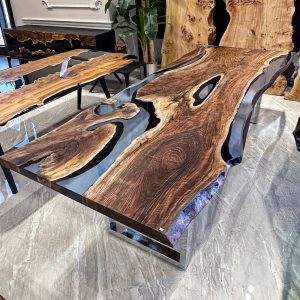 [BST119] Black Walnut Gray Transparent Epoxy Table