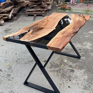 [BST120] Black Walnut Gray Transparent Epoxy Table