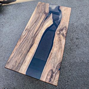 [BST123] Black Walnut Gray Transparent Epoxy Table
