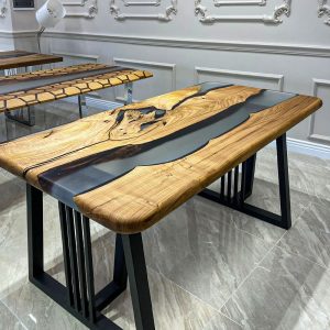 [BST124] Black Walnut Gray Transparent Epoxy Table
