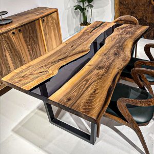 [BST128] Black Walnut Gray Transparent Epoxy Table