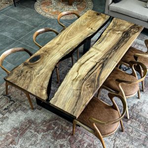 [BST132] Black Walnut Gray Transparent Epoxy Table