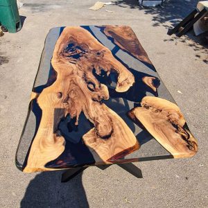 [BST133] Black Walnut Gray Transparent Epoxy Table