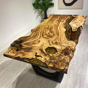 [OSM005] Olive wood Square Metallic Epoxy Table