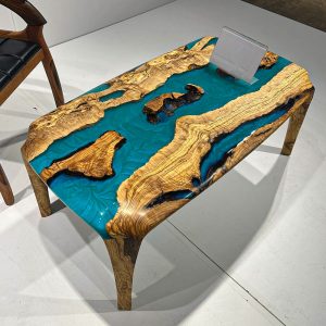 [OSM006] Olive wood Square Metallic Epoxy Table