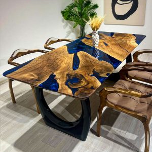 [OSM008] Olive wood Square Metallic Epoxy Table