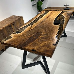 [OSM010] Olive wood Square Metallic Epoxy Table