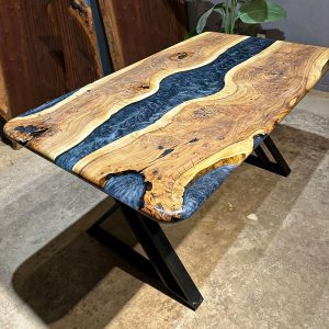 [OSM011] Olive wood Square Metallic Epoxy Table