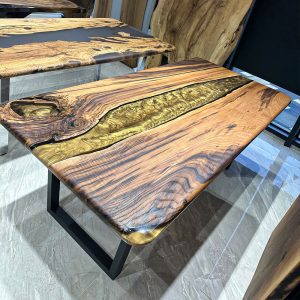 [OSM018] Olive wood Square Metallic Epoxy Table