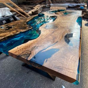 [OSM019] Olive wood Square Metallic Epoxy Table