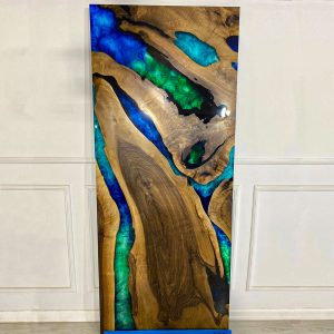 [OSM028] Olive wood Square Metallic Epoxy Table
