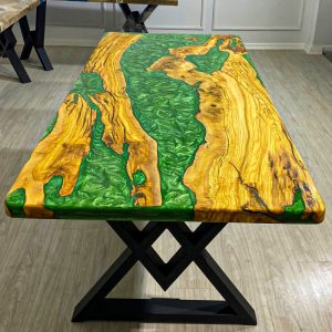 [OSM041] Olive wood Square Metallic Epoxy Table