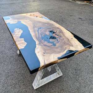 [OSS206] Olive wood Square Black & Opacity Epoxy Table
