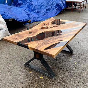 [OSS207] Olive wood Square Black & Opacity Epoxy Table