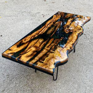 [OSS210] Olive wood Square Black & Opacity Epoxy Table