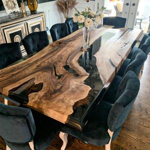 [OSS215] Olive wood Square Black & Opacity Epoxy Table