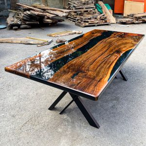 [OSS216] Olive wood Square Black & Opacity Epoxy Table