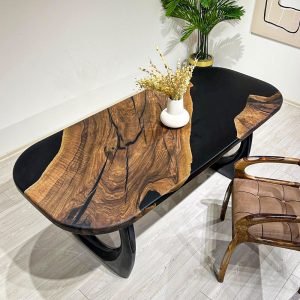 [OSS217] Olive wood Square Black & Opacity Epoxy Table